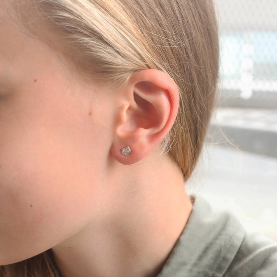 Lucardi - Boucles d'oreilles fleur en or jaune avec zircone 5mm