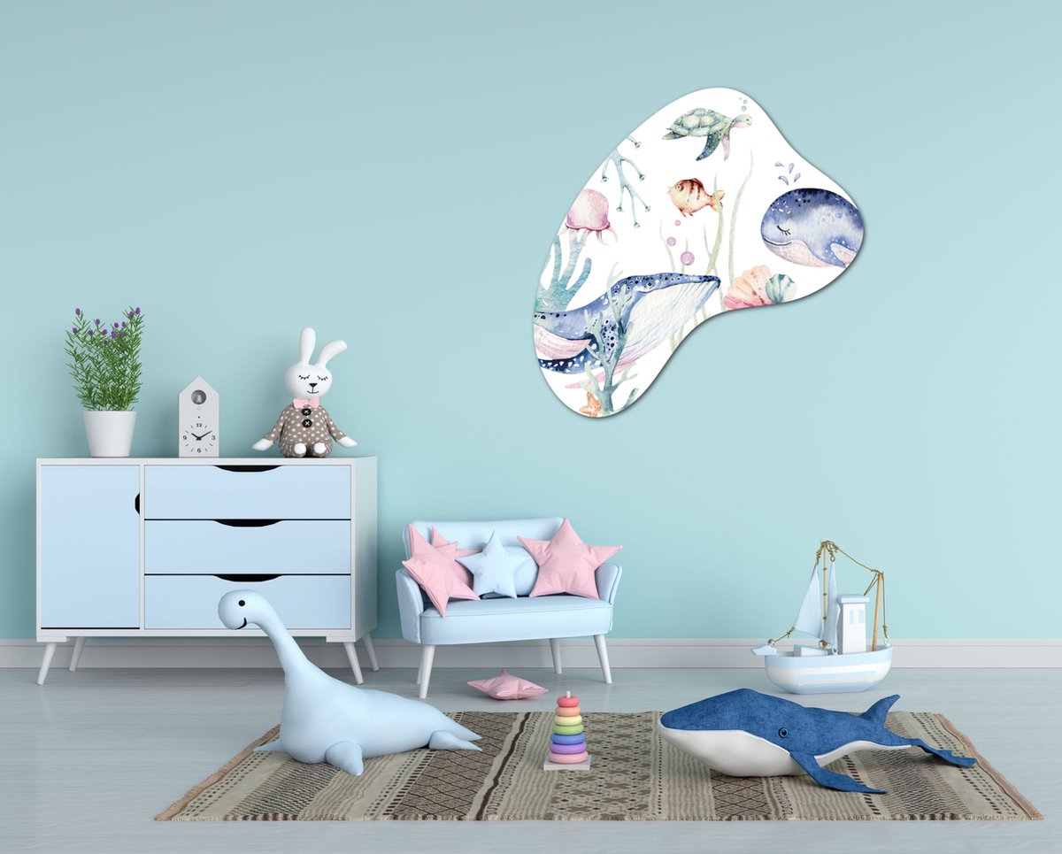 Organische wanddecoratie zeedieren onderwater thema - 60 cm - met ophangsysteem - Decoratie kinderkamer / babykamer jongens & meisjes