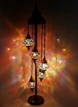 Turkse Lamp - Vloerlamp - Mozaïek Lamp - Marokkaanse Lamp - Oosters Lamp - ZENIQUE - Authentiek - Handgemaakt - Multi mix - 5 bollen