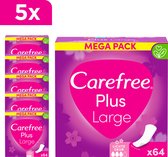 Carefree Plus Large inlegkruisjes - met ultieme verbeterde kern - licht parfum - absorptiegraad drie - extra breed - 5 x 64 stuks