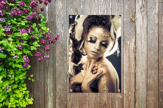 Posters de jardin extérieur Femme - Or - Cheveux - 60x90 cm - Toile de jardin - Affiche extérieure