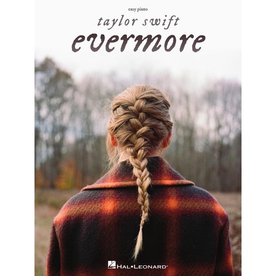 Taylor Swift - Evermore Easy Piano bladmuziek. Achterkant van Taylor Swift met een vlecht en een geruite jas.