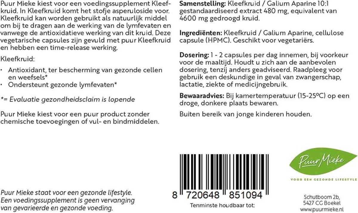 Goedkoopste Kleefkruid - Galium Aparine - 460mg - 60 caps