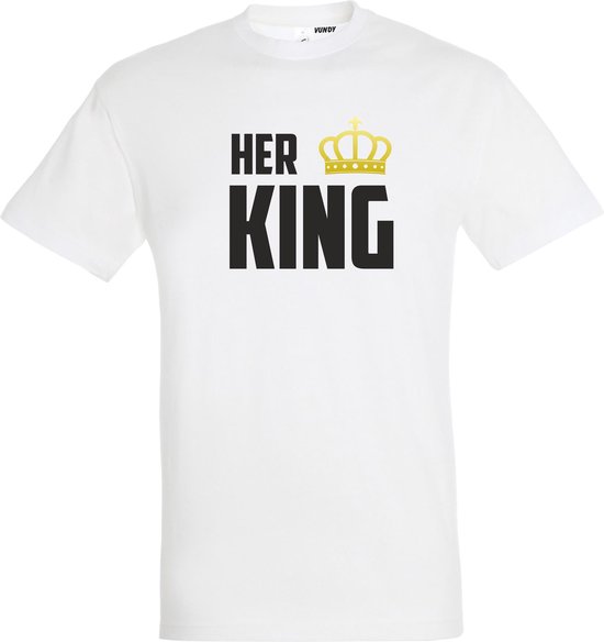 T-shirt HER KING | valentijn cadeautje voor hem haar | valentijn | valentijnsdag cadeau | Wit | maat 4XL