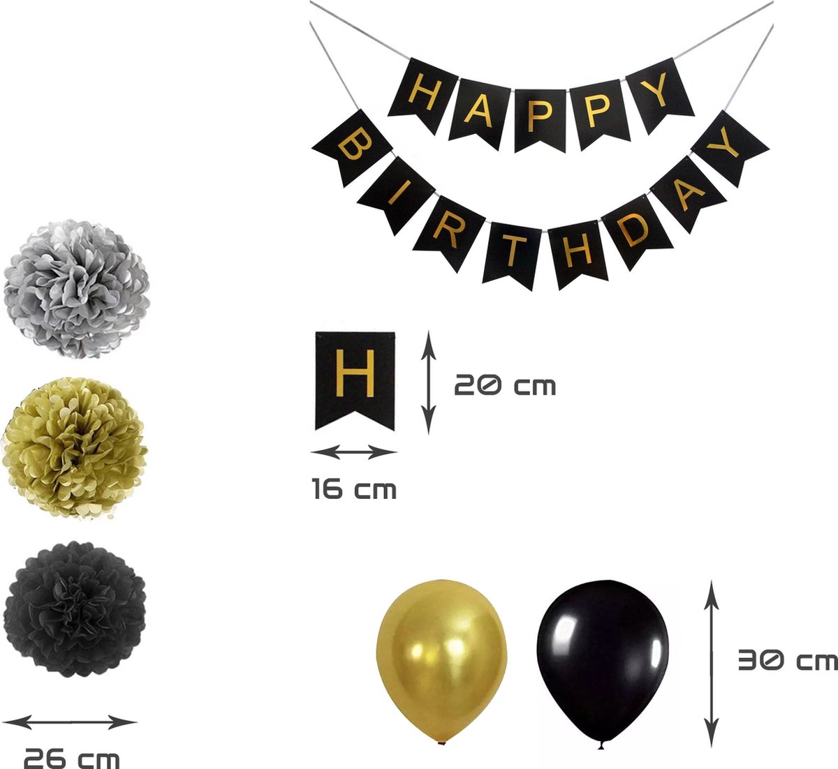 Verjaardag Versiering Feestpakket - Decoratie - Slinger & Ballonnen - Zwart  & Goud -... | bol
