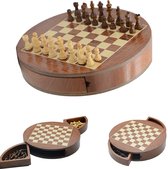 Pro-Care XL Rond Super de Luxe Walnoot Handgemaakt Schaakbord - Super Sized 33x33x6cm - Walnoot/Esdoorn - Walnoot Schaakstukken Wit en Zwart in Ingebouwde Laden - Schaken - Schaakspel - Chess