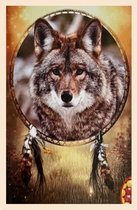 TOPMO - Wolf dromenvanger - Diamond painting pakket - HQ Diamond Painting - volledig dekkend - Diamant Schilderen – voor Volwassenen – ROND - 40 x 50 CM