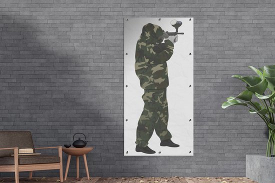 Affiche Clôture Une illustration du camouflage militaire pendant le paintball - 100x200 cm - Toile jardin