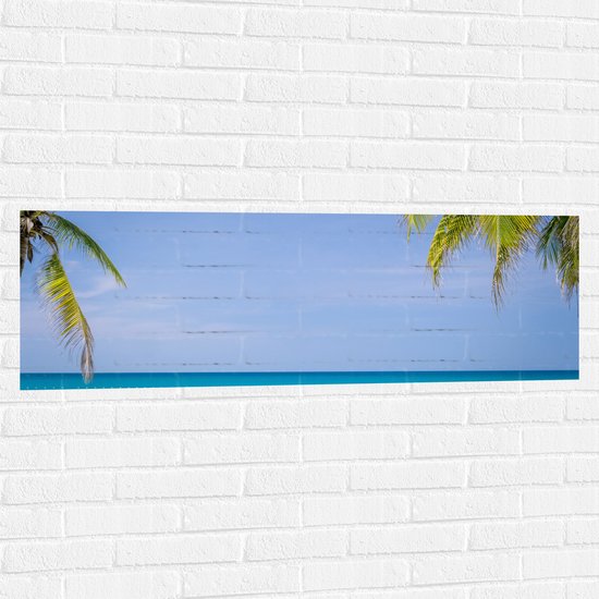 Muursticker - Palmbladeren op Tropisch Strand - 120x40 cm Foto op Muursticker