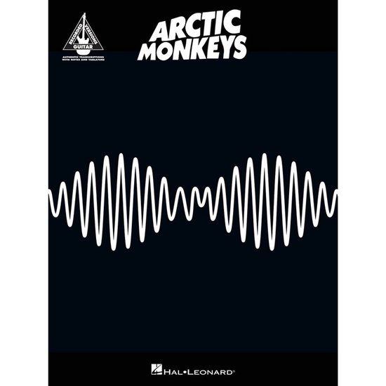 Livre de guitare Arctic Monkeys avec une onde sonore blanche sur fond noir.