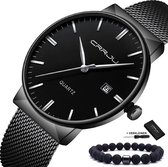 CRRJU - Horloge Heren Dames Unisex - Cadeau voor Vrouw en Man - 41 mm - Zwart Zilver