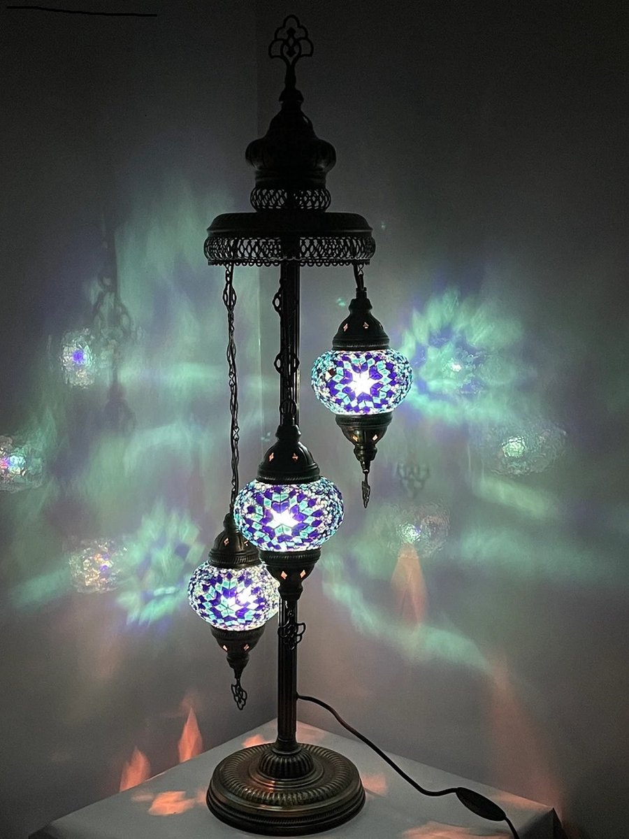Turkse lamp - Oosterse lamp - Staande lamp - Blauw - 3 bollen - mozaïek