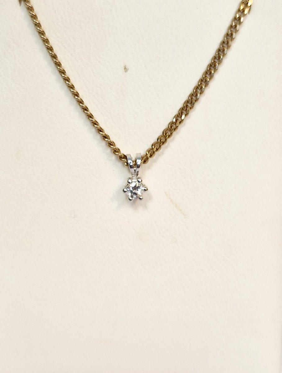 Witgouden - hanger - 14 karaat – diamant - 0.07crt - uitverkoop Juwelier Verlinden St. Hubert – van €299,= voor €239,=