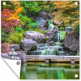 Tuinposters Stenen - Water - Bomen - Japans - Botanisch - 50x50 cm - Tuindoek - Buitenposter