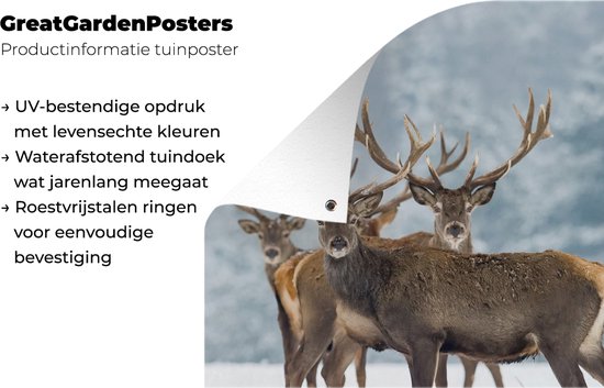 Affiche jardin - Toile jardin - Posters de jardin extérieur - Cerf - Animaux - Neige - Hiver - Paysage - Nature - 90x120 cm - Jardin