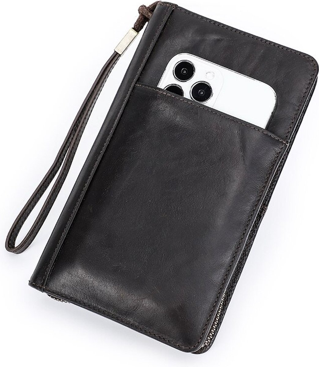 Contacts Mens echt lederen Checkbook Organizer rits lange secretaresse portemonnee zwart, Sandstonel, Eén maat, Casual