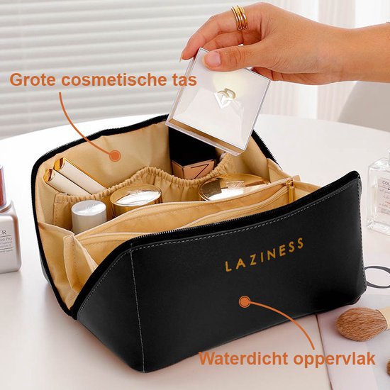 Blossombel Cosmetica tas - Ruime inhoud - multifunctionele make-up tas - make-up organizer - duurzaam PU leer - Zwart