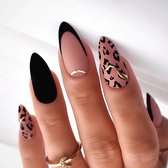 Press On Nails - Nep Nagels - Roze Zwart - Almond - Manicure - Plak Nagels - Kunstnagels nailart - Zelfklevend - 14Z