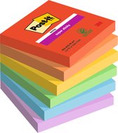 Post-it Super Sticky Notes Playful, 90 feuilles, pi 76 x 76 mm, couleurs assorties, paquet de 6 blocs