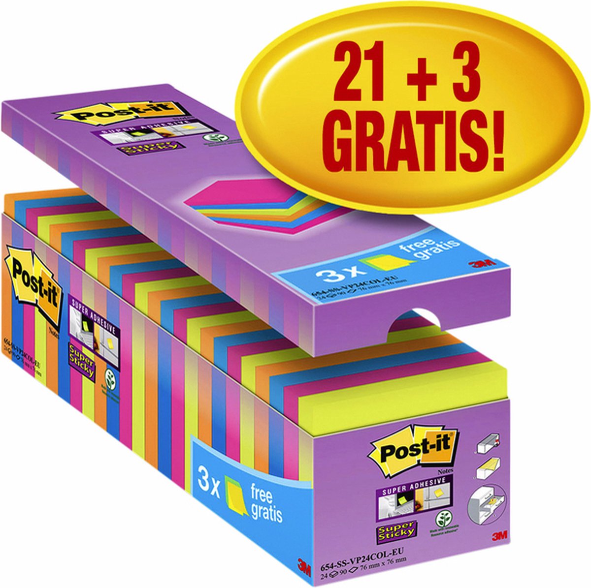 Post-it Super Sticky notes repositionnables Rio - 76X76mm - 90 feuilles - 6  blocs