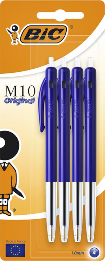 Balpen bic m10 m blauw | Blister a 4 stuk