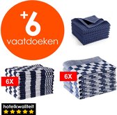 Zavelo 6x Theedoeken en 6x Keukendoeken Set - incl 6x VAATDOEKJES t.w.v. 14,95 - Horeca Kwaliteit - 60 Graden Wasbaar - Blauw
