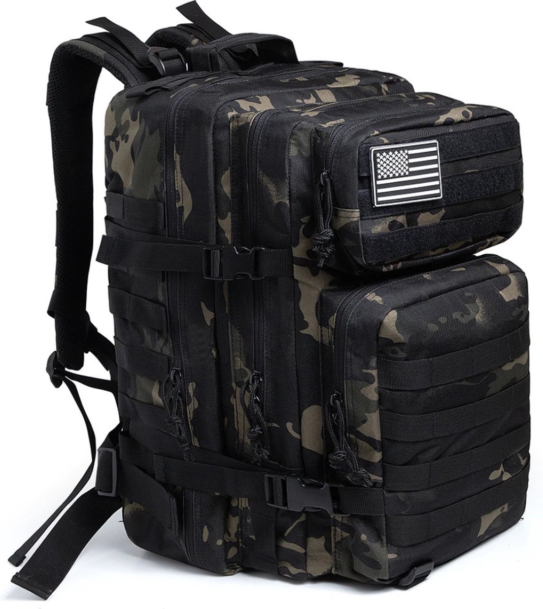 Bol.com RAMBUX® - Tactical Backpack - Militaire Rugzak - Camouflage Zwart - Leger Wandelrugzak - Rugzak - 45 Liter aanbieding