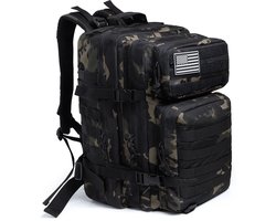 RAMBUX® Tactical Backpack 45L - Wandelrugzak - Militaire Rugzak - Reisrugzak - Leger Rugzak - 900D Oxford - Laptopvak 15,6 Inch - Camouflage Zwart