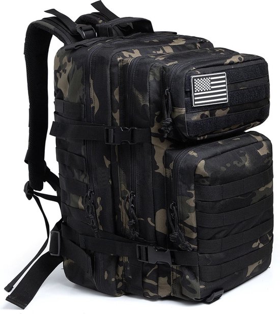 RAMBUX® - Tactical Backpack - Militaire Rugzak - Camouflage Zwart - Leger Wandelrugzak - Rugzak - 45 Liter