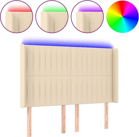 vidaXL - Tête de lit - LED - 147x16x118/128 - cm - tissu - crème