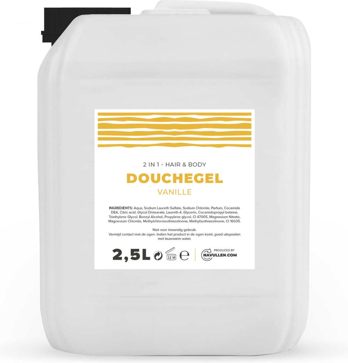 Douchegel - Vanille - 2,5 Liter - Jerrycan - Hair & Body - Navulling – Navullen