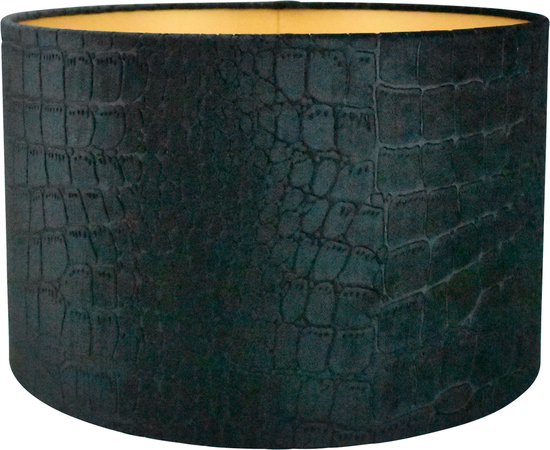 Abat-jour Cylindre - 35x35x22cm - Croco noir - intérieur doré