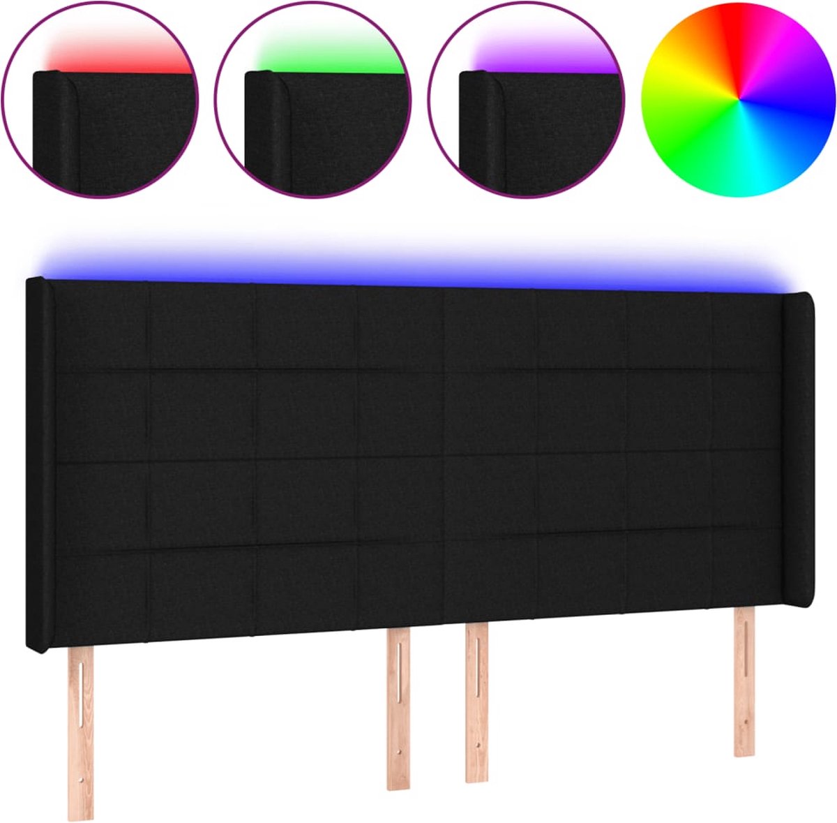 vidaXL-Hoofdbord-LED-163x16x118/128-cm-stof-zwart