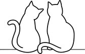 Twee katten, line art - Deux chats --- Muurdecoratie Woonkamer Geometrische decoratie Hout Zwart Wandbord Wandpaneel Kader Abstract Dier Kat Decoratie Poes Cadeau Geschenk Deco Wand Wood Laser by Cutting Edge Design