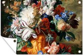 Muurdecoratie Kunst - Oude meesters - Boeket bloemen in een urn - 180x120 cm - Tuinposter - Tuindoek - Buitenposter