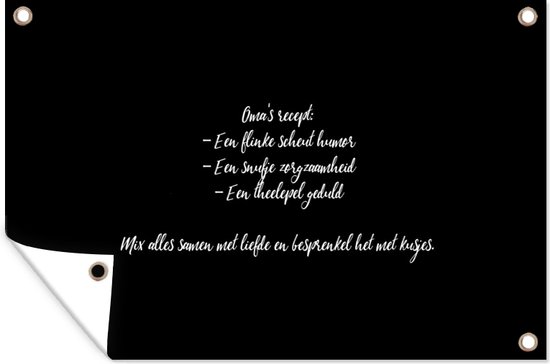 Décoration murale Recette de grand-mère - Cuisine - Citations - Proverbes - Grand-mère - 180x120 cm - Affiche de jardin - Toile de jardin - Affiche d'extérieur