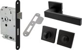 Deurklink Vierkant Milaan - Zwart - Complete set voor badkamers - Inclusief WC garnituur, WC-slot en Sluitplaat - Mat zwarte deurkruk