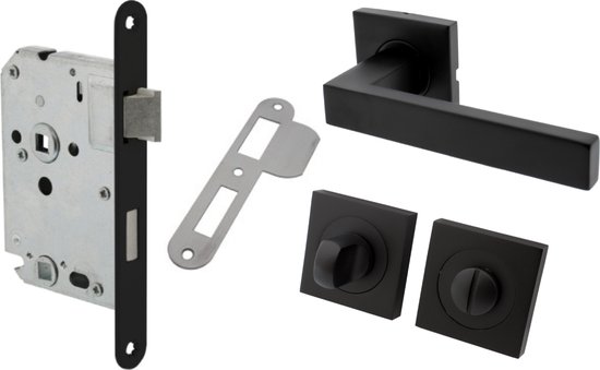 Nima® Y - Deurklink geveerd - Met WC/Badkamer slot - Mat Zwart - Complete set