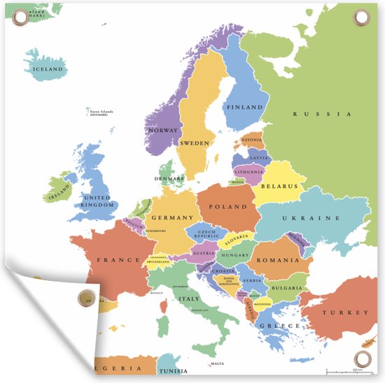 Tuinposters Europa - Kaart - Simpel - 50x50 cm - Tuindoek - Buitenposter