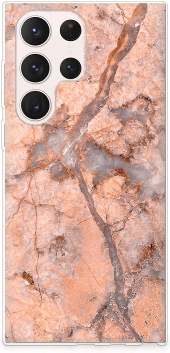 Samsung Galaxy S23 Ultra TPU Siliconen Hoesje Marmer Oranje