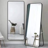 Buxibo - Minimalistische Design Passpiegel - Wandspiegel - Staande Rechthoekige Spiegel met Metalen Rand - Zwart - Modern - Kleedkamer Spiegel/ Badkamerspiegel - 60x165x3 CM