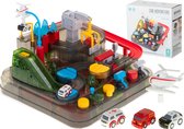Car Adventure Interactieve speelgoed Autorace Parkeerplaats - LED-Verlichting en Geluid - Ambulance, Brandweerwagen, Politieauto Helikopter