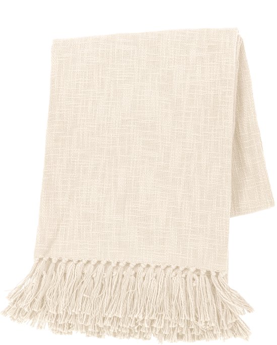 Tiseco - Deken COTTON SLUB - met franjes - 130x160 cm - Ivoor