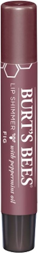 Burt's Bees Lip Shimmer in de kleur Fig, een gesloten paarse huls met gouden letters.