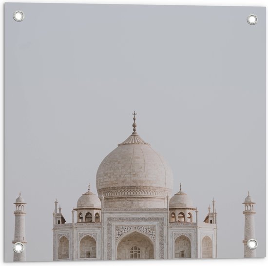 WallClassics - Tuinposter – Moskee Taj Mahal - India - 50x50 cm Foto op Tuinposter (wanddecoratie voor buiten en binnen)