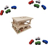 Playwood - Houten Parkeer Garage / Speelgoed Garage met 12 auto,s