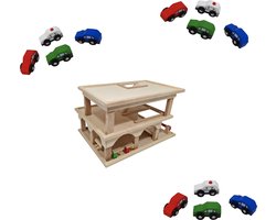 Playwood - Houten Parkeer Garage / Speelgoed Garage met 12 auto,s