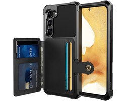 Portemonnee Hoesje Geschikt voor Samsung Galaxy S23 Plus - 3 in 1 Back Cover met Pasjeshouder - Telefoonhoesje voor Pinpas met Kaarthouder op Achterkant - Case met Magneet voor Auto Houder Zwart