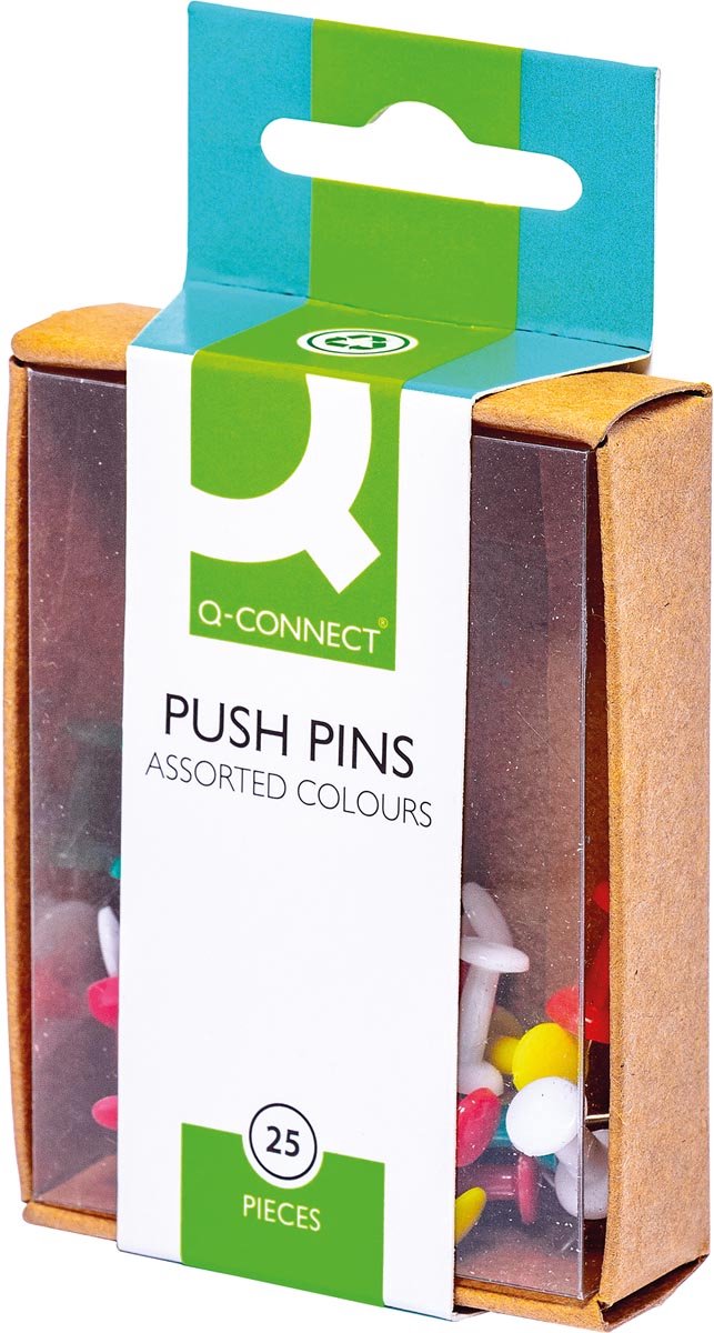 Q-CONNECT prikbordspelden, doosje van 25 stuks, geassorteerde kleuren 10 stuks
