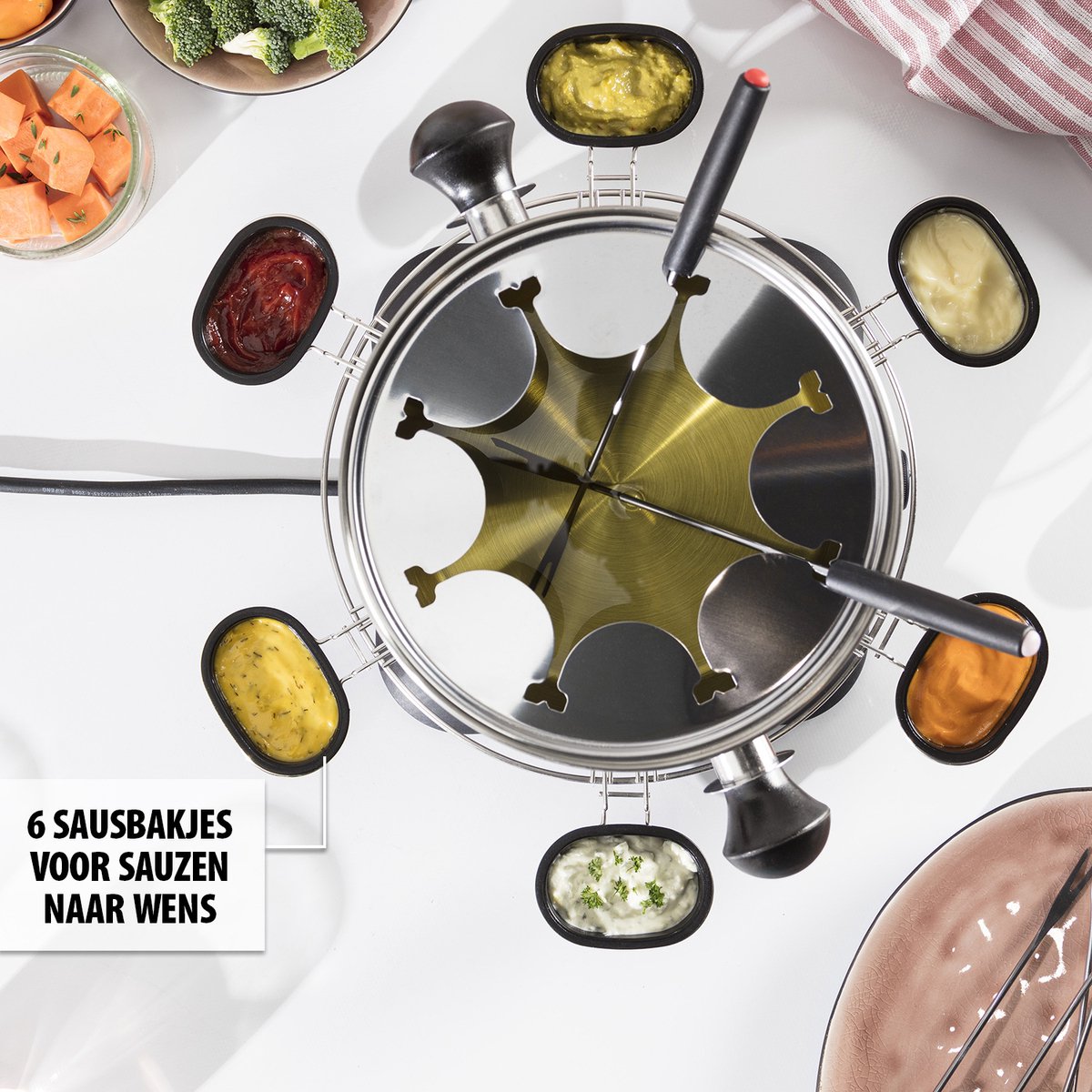 Tristar Fondueset Elektrisch FO-1109 - 1400W - 1,3L voor 8 personen - Incl bakjes, fonduering, vorkjes — cadeau in Kookcadeaus - foto 8